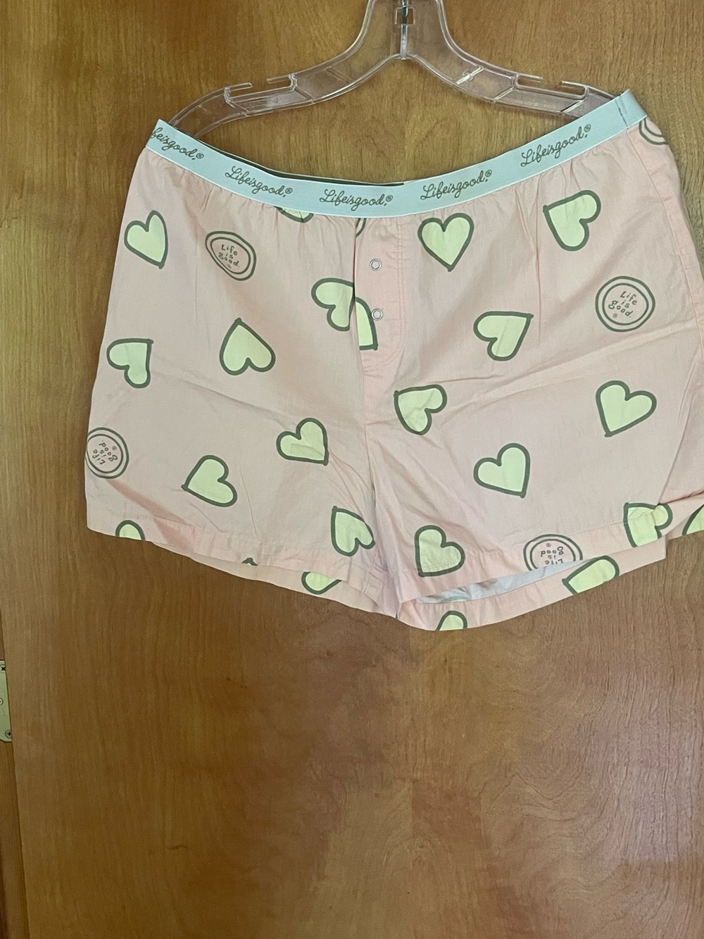 Life Is Good light peach w/yellow hearts Cotton Sleep Shorts Boxers